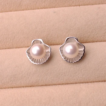 Nové Módne Prírodné Sladkovodné black Pearl Stud Earings Shell tvar perly Šperky Pre Ženy svadobný dar