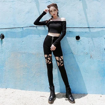 Nové Módne Punk Gotický Ženy Nohavice Legíny Duté Z Päť-Špicaté Hviezdy Nohavice Ženy Oblečenie 2020 Najpredávanejších