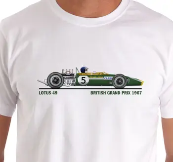 Nové Módne pánske Krátke Rukáv Raceart - Lotus 49 1967 British Grand Prix T-Shirt (Clark) Základné Topy