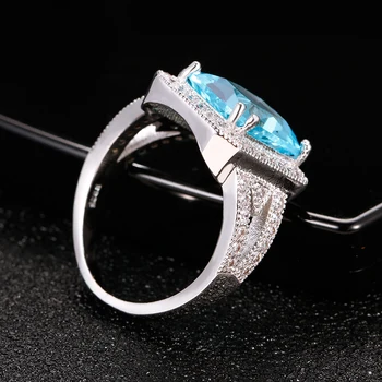 Nové Módne Sky Blue Topaz Výročie Svadby Prstene Pre Ženy 925 Sterling Silver Šperky S Rakúskymi AAAA CZ Veľkoobchod