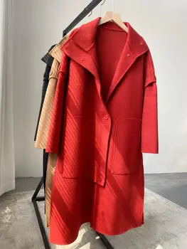 Nové módne vlnené kabát s kapucňou single-breasted dlhá srsť vesta dual