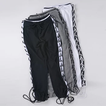Nové módne šnúrkou šnurovacie nohavice ženy Patchwork bavlna Voľné Hárem Nohavice 2017 jar bežné hip hop nohavice, Tepláky