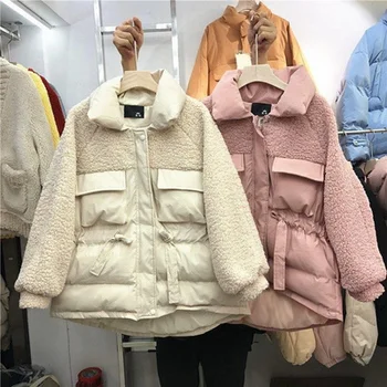 Nové Módne Ženy Jeseň Voľné Zimné Bundy Kabáty Vintage Teplé Ženské Baránok Vlna Parkas Bežné Ulici Lady Kórejský Outwears