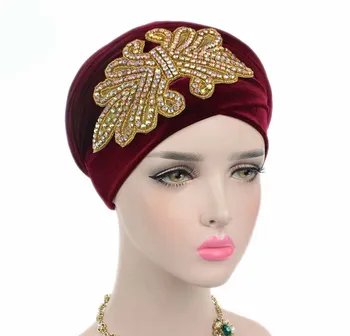 Nové módne ženy nádherne Ozdobený Kryštálmi Šperky Extra Dlhé Velvet Turban Hidžáb Hlavu Šatku na Hlavu Zábaly Turbante