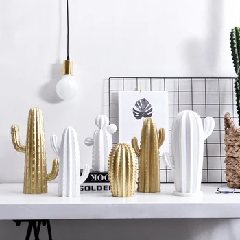 Nové Nordic štýl Golden alebo Biely Kaktus Ornament Domova Živice Pekné Catcus Obrázok Ručné Simulácia Strojov pre dom a Obchod