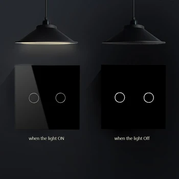 Nové Normy EÚ Gold White Black Crystal Sklenený Panel Svetlo Lampy na Stenu 220V Prepínače 2Gang 1Way Blacklight Displej Dotykový Spínač