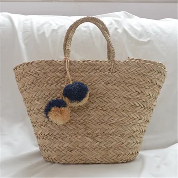 Nové Pláži Ratan Slamy Polyester taška módu pre voľný čas slamy taška kvality craft papier dovolenku tkanie kabelka plážová taška Vlasy loptu