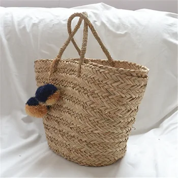 Nové Pláži Ratan Slamy Polyester taška módu pre voľný čas slamy taška kvality craft papier dovolenku tkanie kabelka plážová taška Vlasy loptu