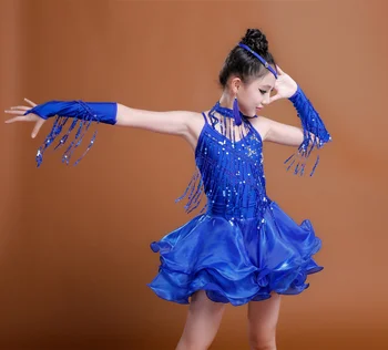 Nové Predaj Sequin Fringe Latinské Tanečné Šaty Bachata Latinskej Salsa Šaty Junior Dieťa, Deti, Dievčatá Latinské Tanečné Kostýmy