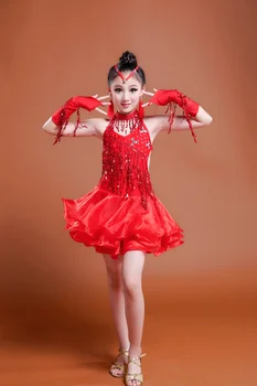 Nové Predaj Sequin Fringe Latinské Tanečné Šaty Bachata Latinskej Salsa Šaty Junior Dieťa, Deti, Dievčatá Latinské Tanečné Kostýmy
