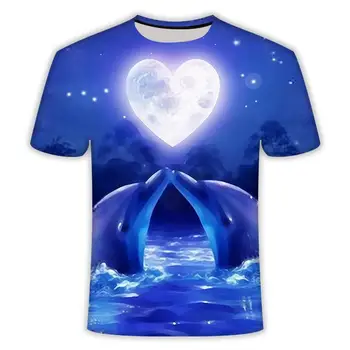 Nové pánske bežné 3D vytlačené T shirt Ázijské t-shirt v tvare srdca ryby-tvarované dizajn, krátky rukáv 3D Tričko ryby-tvarované tričko