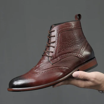 Nové pánske Martins topánky muž príčinné topánky pravej kože veľká veľkosť jeseň a v zime teplý muž Bullock členková obuv
