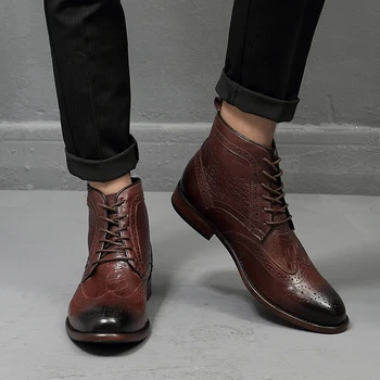Nové pánske Martins topánky muž príčinné topánky pravej kože veľká veľkosť jeseň a v zime teplý muž Bullock členková obuv