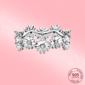 NOVÉ Reálne krúžok daisy 925 Sterling Silver Čerstvé kvety Šumivé CZ krúžok Pár snubný prsteň pre ženy šperky darček
