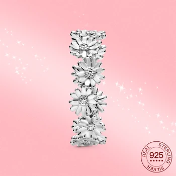 NOVÉ Reálne krúžok daisy 925 Sterling Silver Čerstvé kvety Šumivé CZ krúžok Pár snubný prsteň pre ženy šperky darček
