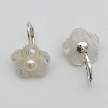 Nové ručne vyrezávané reálne bieleho plášťa Tibetskej Silvers kvet skutočné perly žena darček módne Šperky náušnice kvapka 15 MM