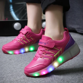 Nové Ružové, Modré Lacné Dieťa Fashion Dievčatá Chlapci LED Svetlo Valca Skate Topánky Pre Deti detský Tenisky S Kolesami Jeden kolesá