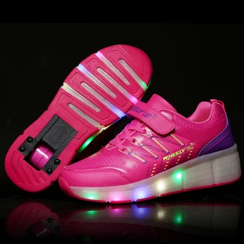Nové Ružové, Modré Lacné Dieťa Fashion Dievčatá Chlapci LED Svetlo Valca Skate Topánky Pre Deti detský Tenisky S Kolesami Jeden kolesá