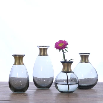 NOVÉ Sklenené vázy Medený krúžok úst malé vázy Suché kvety pre váza Hydroponické Kontajner váza pre svadobné domáce dekorácie