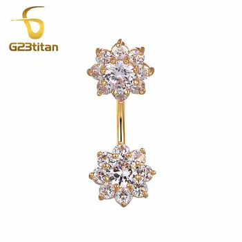 Nové Telo Šperky 316L Nerezovej Ocele Brucho Tlačidlo Krúžky Zlatá Farba Dvojité Bočné Crystal Kvet Pupka Piercing Krúžok pre Ženy