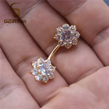 Nové Telo Šperky 316L Nerezovej Ocele Brucho Tlačidlo Krúžky Zlatá Farba Dvojité Bočné Crystal Kvet Pupka Piercing Krúžok pre Ženy
