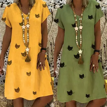 Nové UK Dámske Letné Bavlnené Obliečky Neforemné Tlačené Šaty Dámske Tričko Sundress Veľkosť 6-24