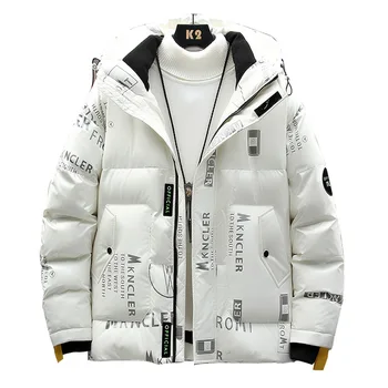 Nové Zimné 2020 Nadol Bunda Mladých Módnych Kapucňou Teplé Kabáty Muž Populárne Logo 90% Biele Kačacie Nadol Vysoká Kvalita Drop Shipping