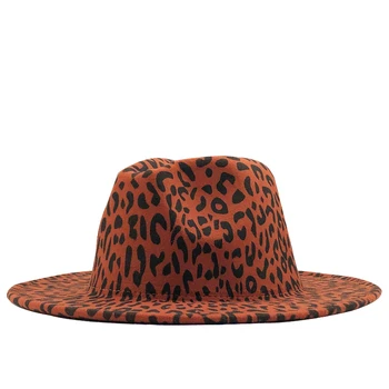 NOVÉ zimné Móda Leopard Tlač Jazz Fedoras Muži Ženy Vintage plstený klobúk Spp Voľný čas Veľký Okraj Cítil Panamský Klobúk