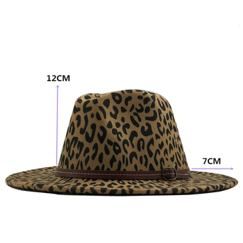 NOVÉ zimné Móda Leopard Tlač Jazz Fedoras Muži Ženy Vintage plstený klobúk Spp Voľný čas Veľký Okraj Cítil Panamský Klobúk