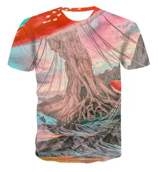 Nové zábavné farebné tričko s creative art design pop krajina 3D pánske krátke rukáv a street style