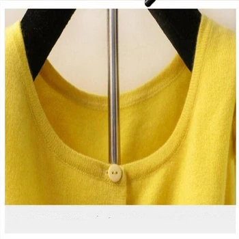 Nové žien cashmere cardigan, okrúhly golier, malé srsť, krátke vlnené jersey sveter, jednofarebné, veľká sweate