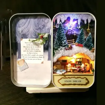 Nový Box Divadlo Doll House DIY Miniatúrne Drevené LED Puzzle Model pre Deti Vianočný Darček k Narodeninám