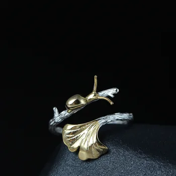 Nový dizajn 925 sterling silver art malé čerstvé ginkgo leaf krúžok žien roztomilý slimák krúžok nastaviteľné strieborný prsteň jemné šperky