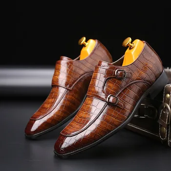 Nový Dizajn Dvojitého Mních Popruh Pošmyknúť na Loafer Kožené Business Ručné Šaty Topánky pre Mužov