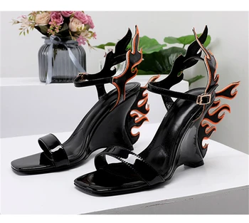 Nový Dizajn Plameň-vzor Gladiator Sandále Ženy Anke-Popruh Oheň-tvarované Kliny Módne Mólo Lete Sandalias Mujer
