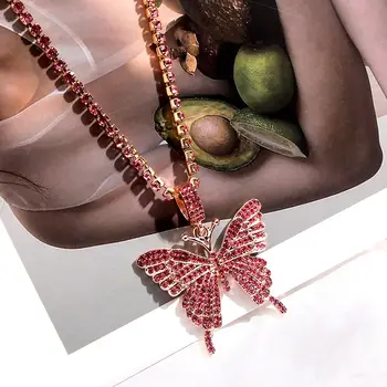 Nový Luxusný Drahokamu Prívesok Motýľ Náhrdelník pre Ženy Bling Tenis Reťazec Crystal Choker Náhrdelník 2020 Módne Šperky Darček