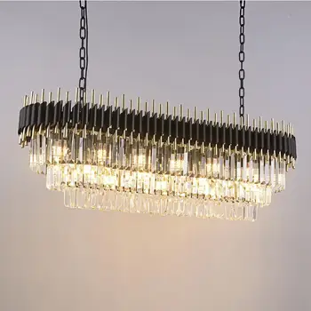 Nový moderný krištáľový luster luxusný čierny pre obývacia izba jedáleň pravouhlé LED dekoratívne osvetlenie