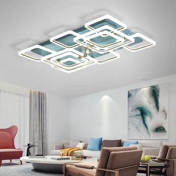 Nový Moderný Led Luster Lampy Štvorcový Rám Pre Obývacia Izba Biele + Modré LED Domáce Osvetlenie Zariadenie Stropný Luster Osvetlenie