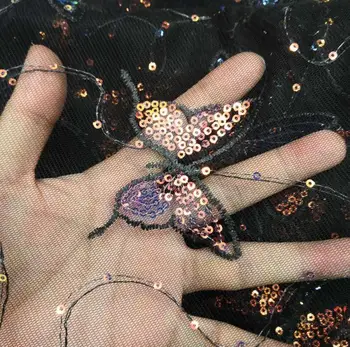 Nový Multi-farebné Flitrami Motýľ Oka Priadza Vyšívané Korálky Šaty detské Oblečenie Hanfu Čipky Textílie