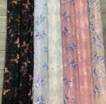Nový Multi-farebné Flitrami Motýľ Oka Priadza Vyšívané Korálky Šaty detské Oblečenie Hanfu Čipky Textílie
