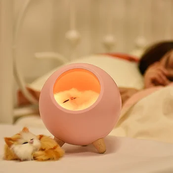 Nový Okrúhly Tvar Plyšové Mačka vo Vnútri USB Nabíjateľné LED Nočné Lampy, Spálňa Light Decor