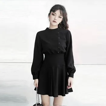 Nový Príchod 2020 Jar Jeseň Gotický Punk Mini Šaty S Dlhým Rukávom Ženy Sexy Čierne Šaty Kvalitné Francúzske Klesnutie Šaty