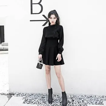 Nový Príchod 2020 Jar Jeseň Gotický Punk Mini Šaty S Dlhým Rukávom Ženy Sexy Čierne Šaty Kvalitné Francúzske Klesnutie Šaty