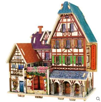 Nový Príchod 3D Puzzle Drevených Dom Francúzsko Hostel Hotel Budovy Vzdelávacie Hračky, Vianočné Dieťa je dar Nový Rok Darček