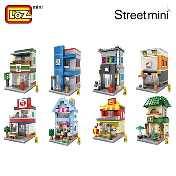 Nový príchod LOZ Mini Bloky Street Shop DIY Budovy Hračka Roztomilý Micro Obchod kávy Model Hračka pre Vianočný Darček Deti Hračka 1601-1608