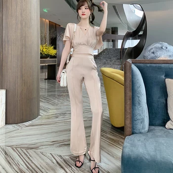 Nový príchod spôsobom nastaví pre ženy lete elegantné temperament office lady jednoduchý krátky top a dlhé nohavice kus dvoch sád