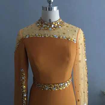 Nový Príchod Vysoká krku Zlaté Moslimských Večerné šaty 2021 kaftan dubaj Dlhý rukáv, Dlhé šaty Strany večerné šaty župan de soiree