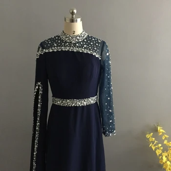 Nový Príchod Vysoká krku Zlaté Moslimských Večerné šaty 2021 kaftan dubaj Dlhý rukáv, Dlhé šaty Strany večerné šaty župan de soiree