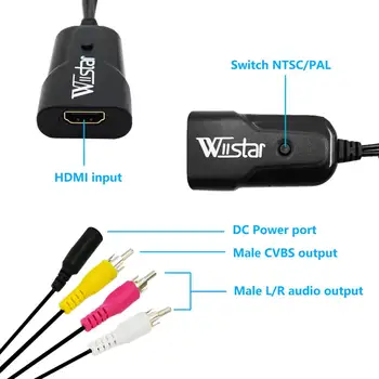 Nový Príchod Wiistar HDMI K AV Adaptér HD Video Converter HDMI Male RCA AV/CVSB L/R-Video 1080P HDMI2AV NTSC PAL