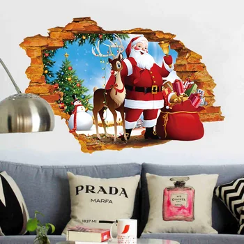 Nový Rok vymeniteľné porušenú stenu, samolepky PVC Santa Claus dáva dary nálepky odtlačkový Vianočný Večierok domov Shopwindow dekor nástenné maľby